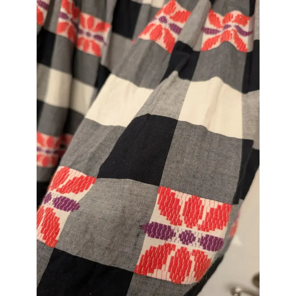 Anthropologie Floreat‎ Floral Embroidered Do Si Do Plaid Pleated Skirt Twee Y2K